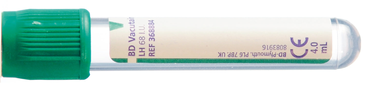 BD Vacutainer® LH (Lithium Heparin) 68 I.U. Plus Blood Collection - Pack of 100