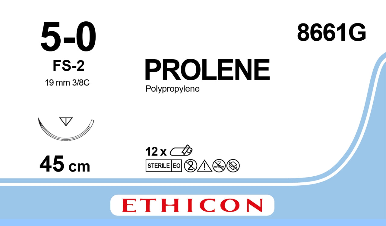 Prolene Blue Monfilament Suture 1x18", 45cm, FS-2, 5-0 - Box of 12
