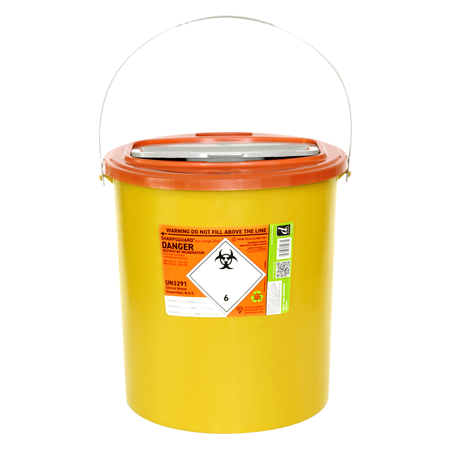 Sharpsguard Orange 24 Litre Sharps Bin with Extra Access