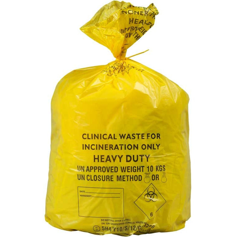 Yellow Heavy Duty Clinical Waste Bags - Large 90L - Roll of 25