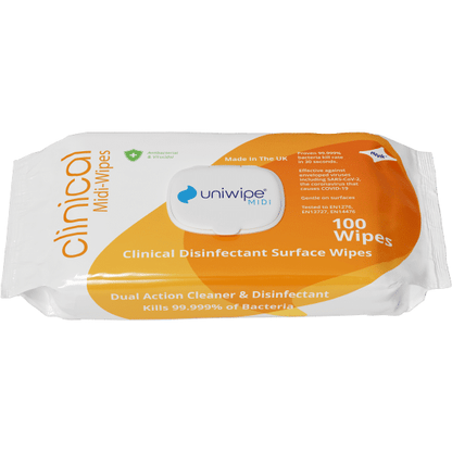 Uniwipe Clinical Disinfectant Midi-Wipes - (Pack Of 100) - Case of 18 Packs