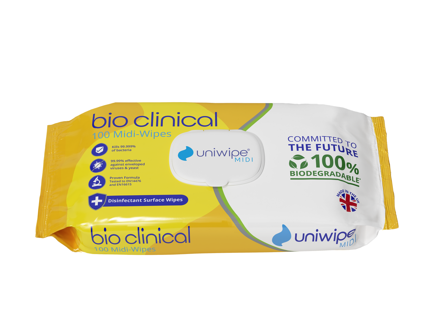 Uniwipe - Bioclinical Disinfectant Surface Wipes 100% Biodegradable Wipes (Pack of 100) - Case of 15 Packs