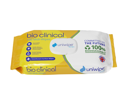 Uniwipe - Bioclinical Disinfectant Surface Wipes 100% Biodegradable Wipes (Pack of 100) - Case of 15 Packs