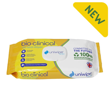 Uniwipe - Bioclinical Disinfectant Surface Wipes 100% Biodegradable Wipes (Pack of 100) - Case of 15 Packs