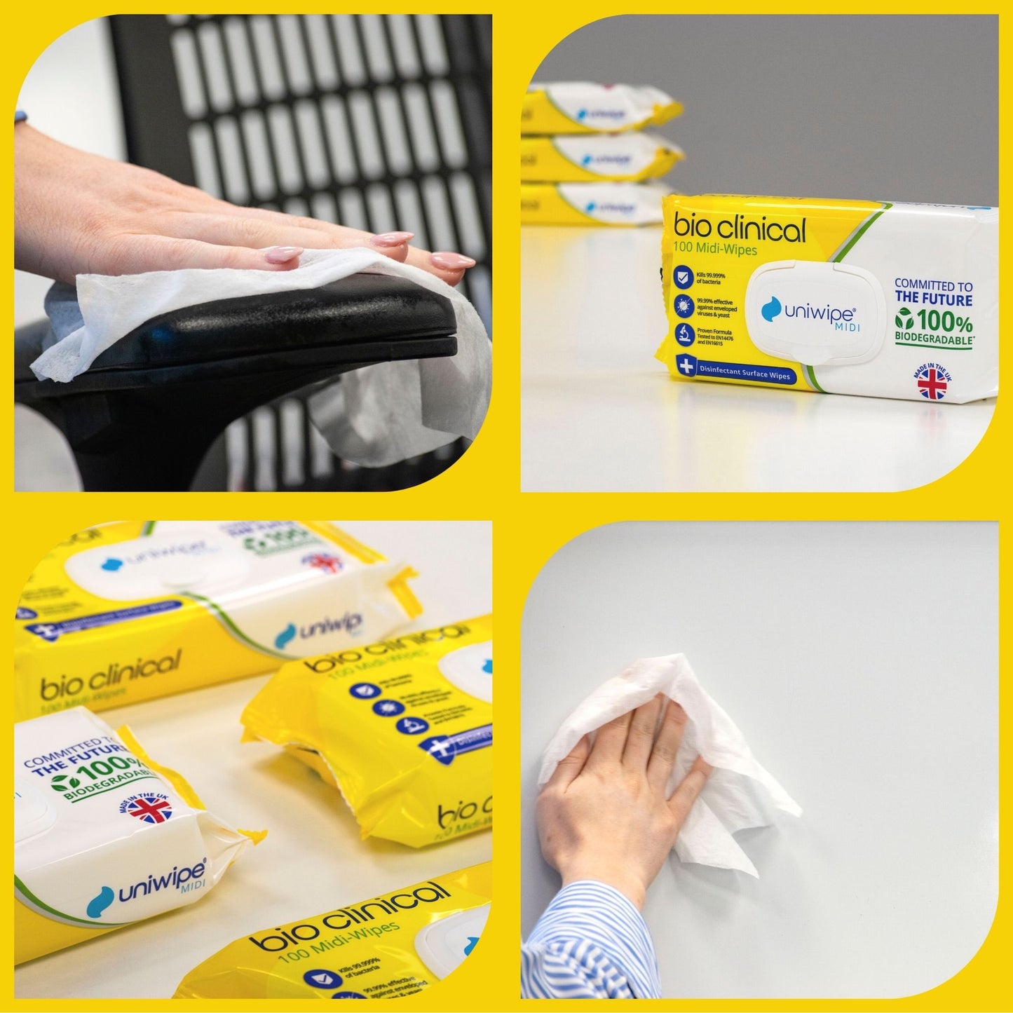 Uniwipe - Bioclinical Disinfectant Surface Wipes 100% Biodegradable Wipes (Pack of 100) - Case of 15 Packs