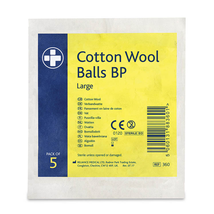 Reliance Cotton Wool Balls BP Sterile Pack of 5