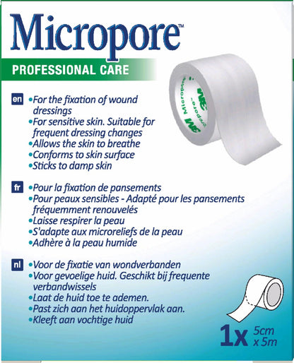 3M™ Micropore™ Medical Tape 1530P-1S, 50 mm x 5 m - Box of 6