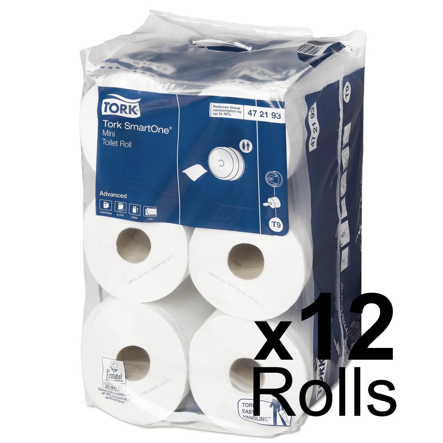 Tork SmartOne Mini Toilet Roll Advanced 2Ply - 472193 -  Case of 12 Rolls x 620 Sheets