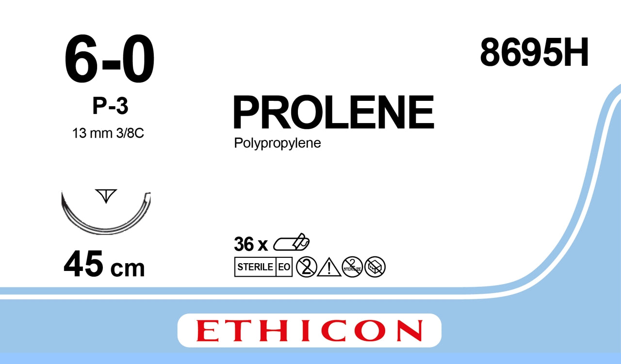 Prolene Suture, 6-0, Blue,  45cm, M0.7 - Pack of 36