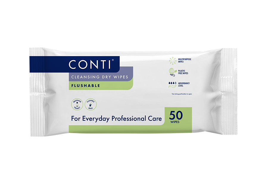 Conti® Large Flushable Cleansing Dry Wipe -  50 Wipes