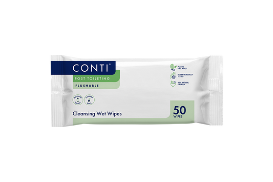 Conti® Large Post Toileting Cleansing Wet Wipes - Fragrance Free - 50 Wipes