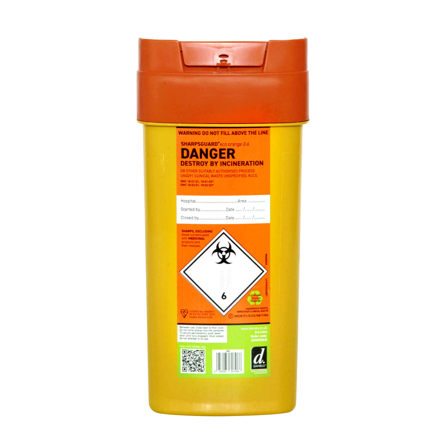 Sharpsguard Orange 0.6 Ltr Sharps Bin