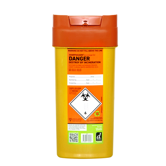 Sharpsguard Orange 0.6 Ltr Sharps Bin - Recycled Plastics