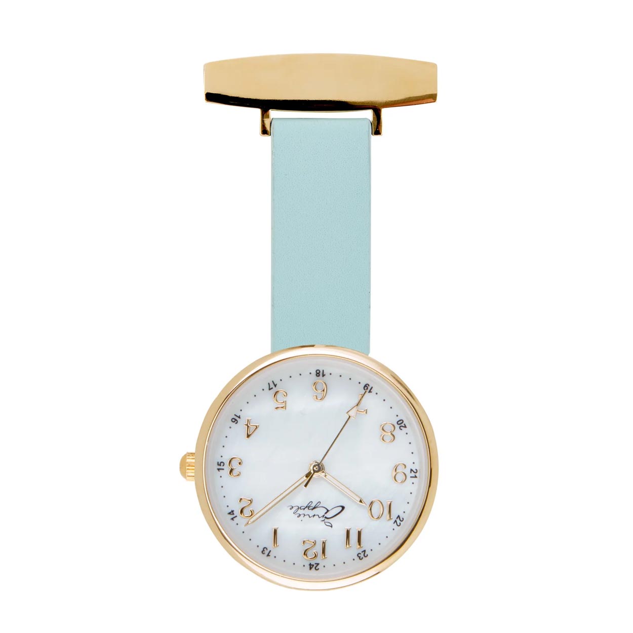 Annie Apple Nurses Fob Watch - Venus - Gold Mesh - Blue Leather - 35mm
