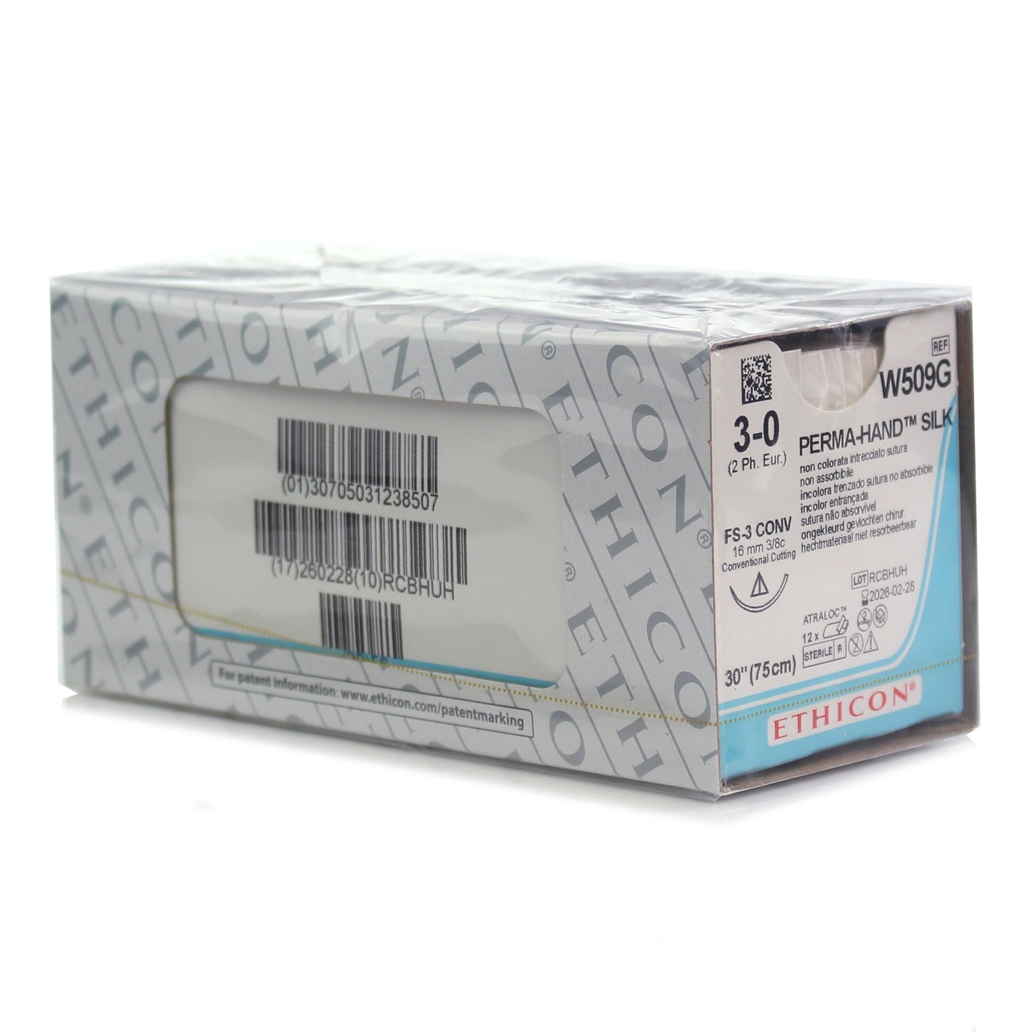 Mersilk Braided Silk Sutures - 3/8 Circle Conventional Cutting 16mm 75cm 3-0 Ivory x 12