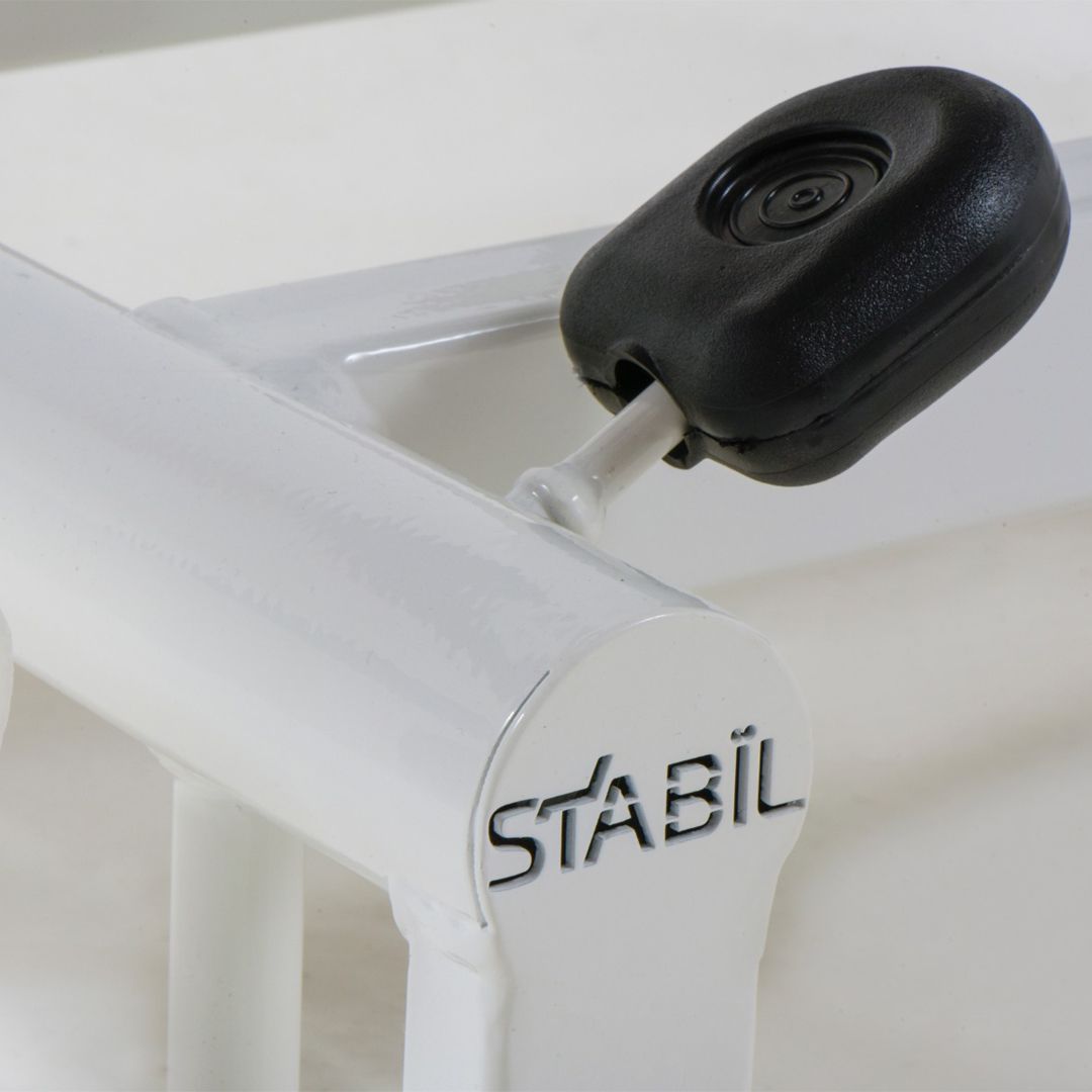 Stabil Komfort 3-Section Hydraulic Plinth - White Frame - Navy Blue Upholstery