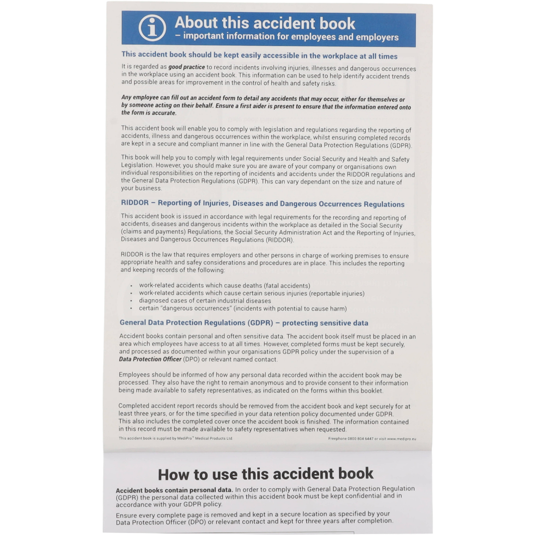 A5 Accident Book - GDPR Compliant - Medipro
